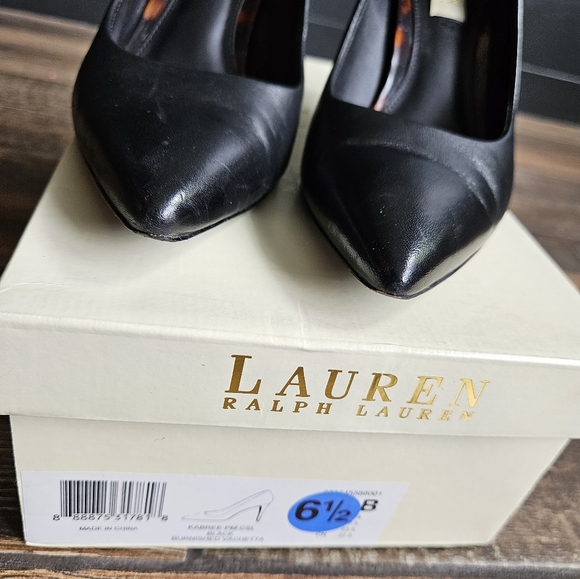 Ralph Lauren  Black Leather pumps stilleto heel vachetta 6.5B tortoise - Picture 6 of 14